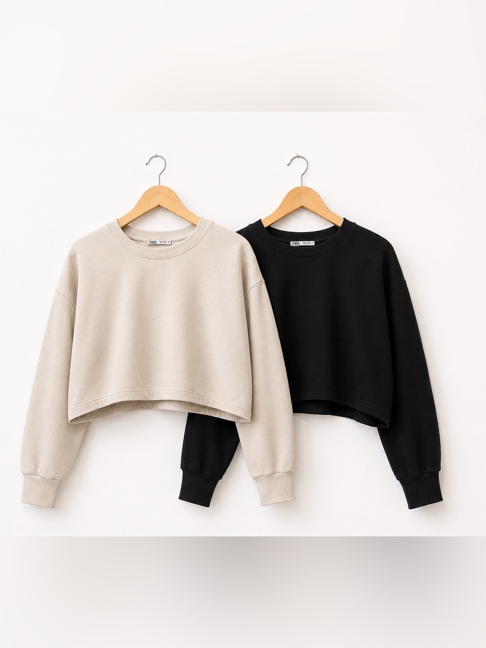 Zara Cropped Sweatshirts Black & Cream Size M | 2 Piece Bundle